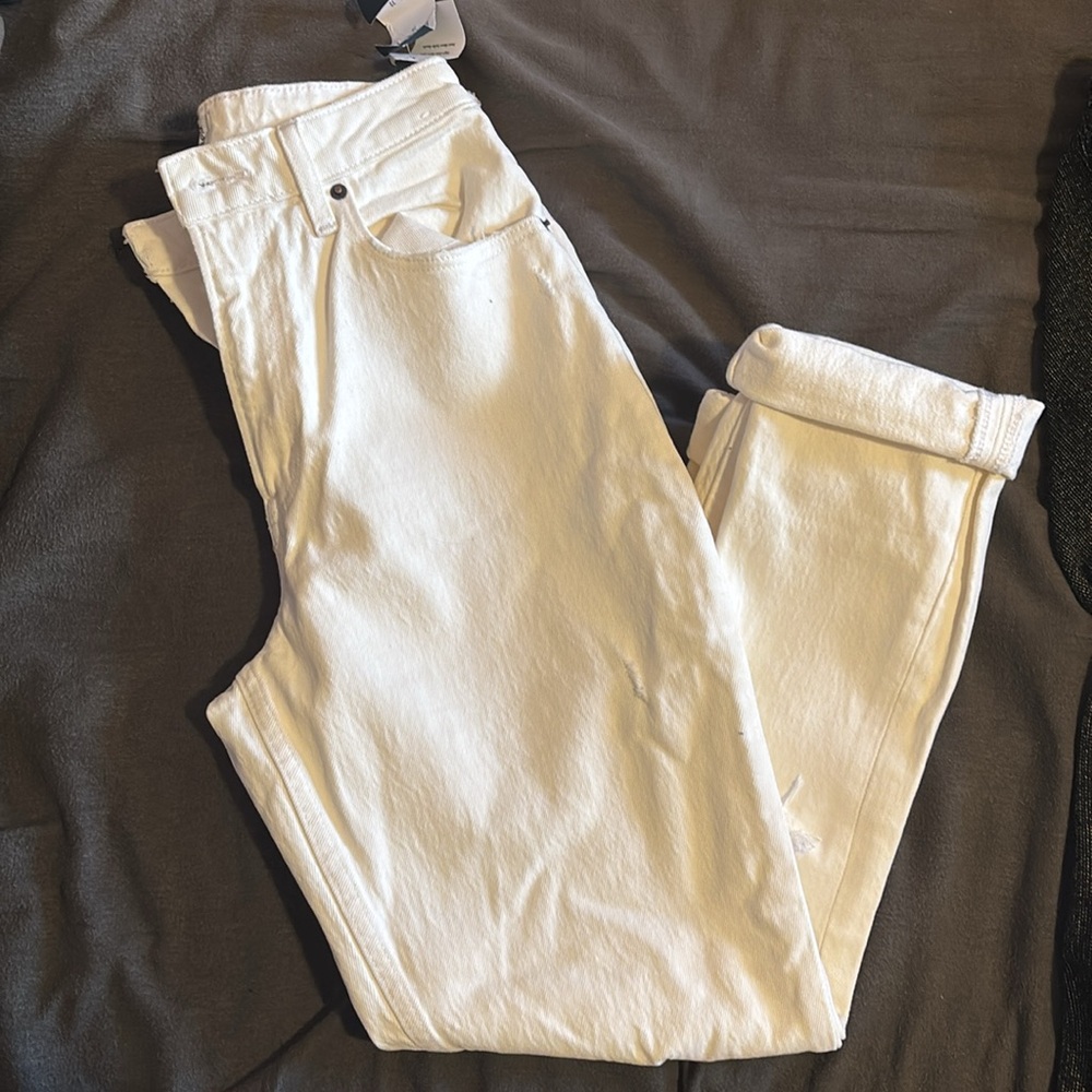 Abercrombie High Rise Mom White Distressed Jeans